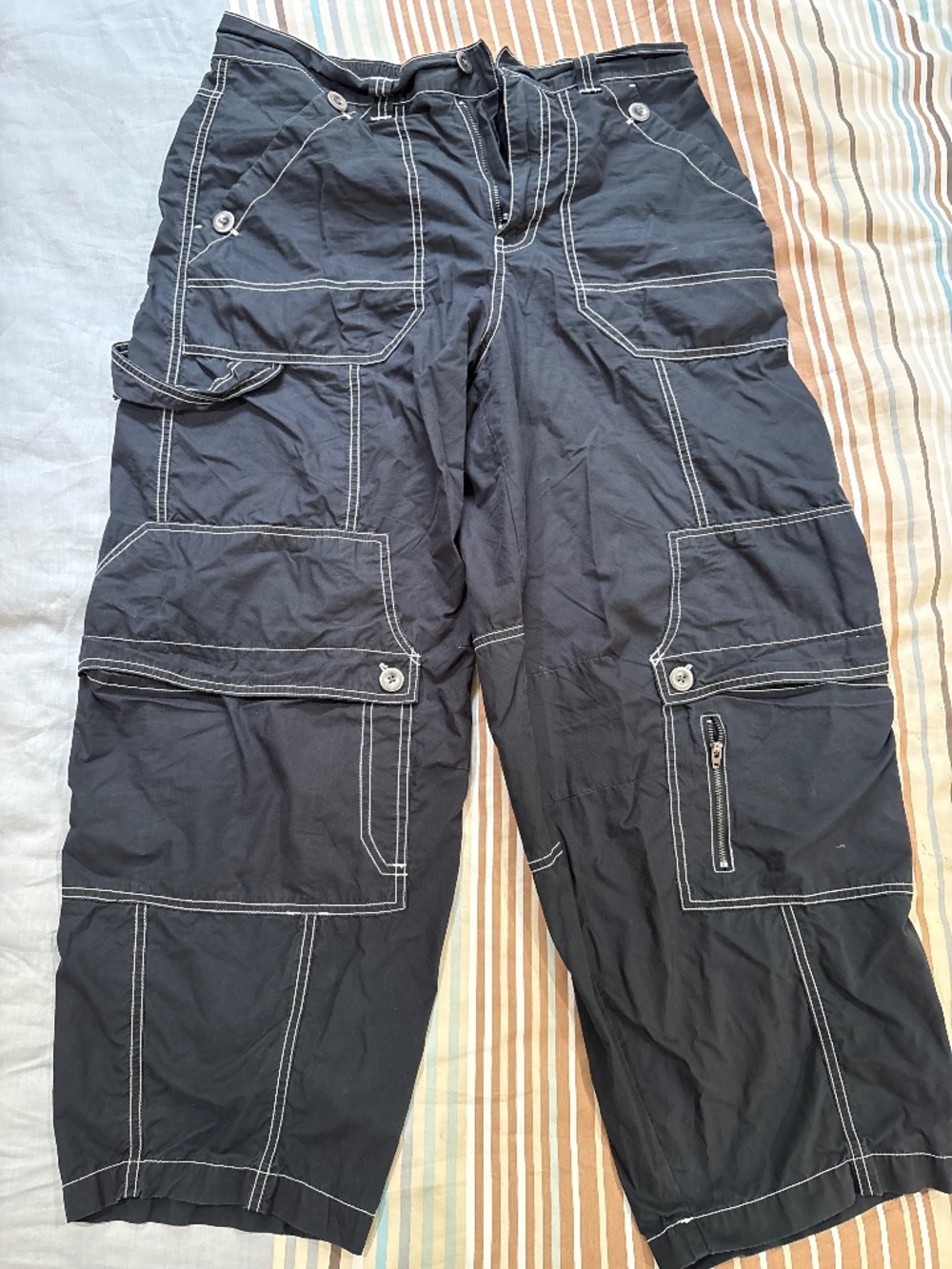 BDG Black Cargo Pants | Y2K Utility Trousers with Contrast Stitching